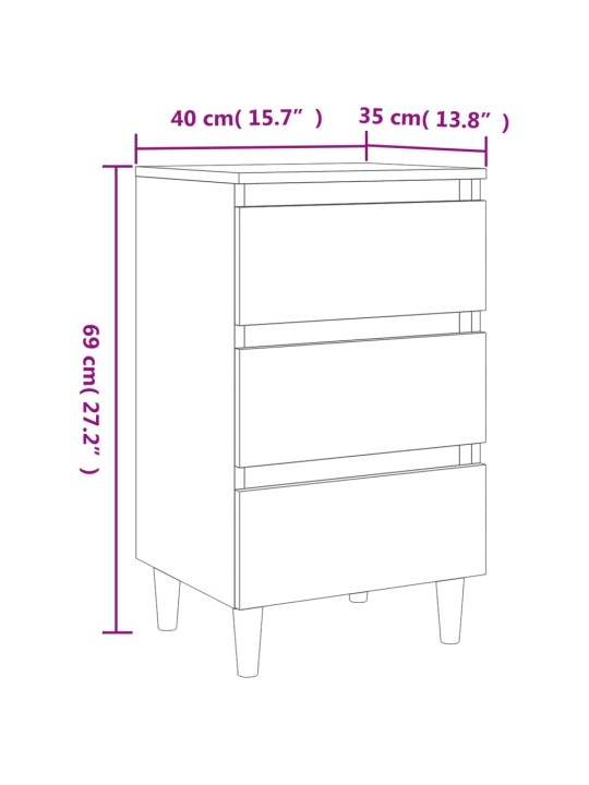 Yöpöydät täyspuiset jalat 2 kpl Sonoma-tammi 40x35x69 cm