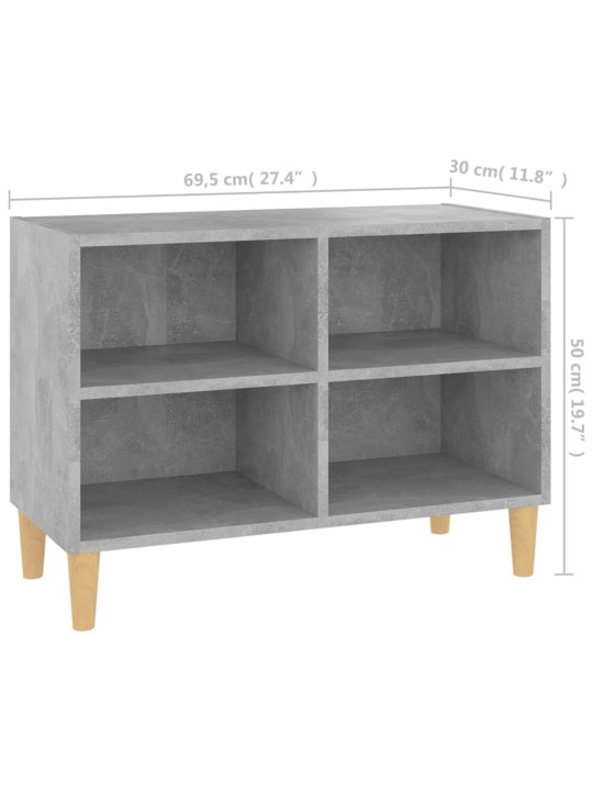 TV-taso täyspuiset jalat betoninharmaa 69,5x30x50 cm