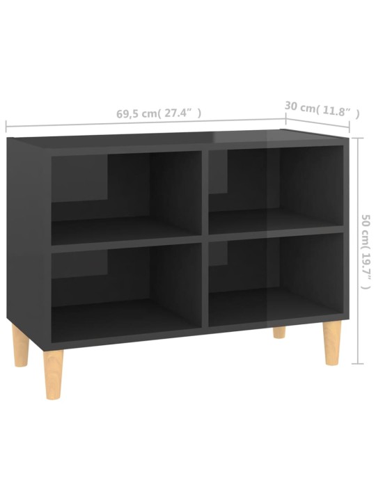 TV-taso täyspuiset jalat korkeakiilto harmaa 69,5x30x50 cm