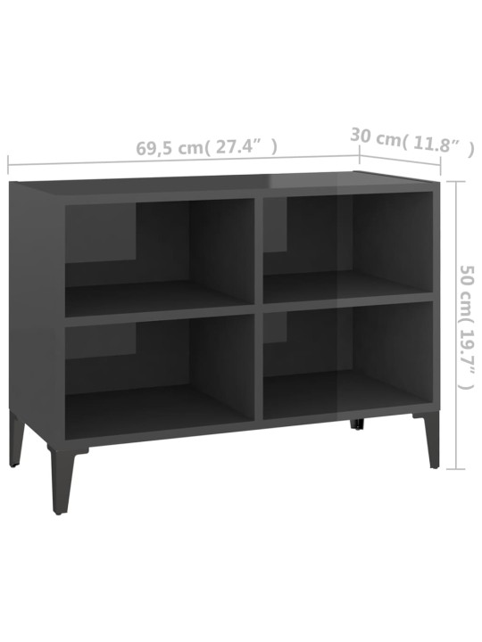 TV-taso metallijaloilla korkeakiilto harmaa 69,5x30x50 cm