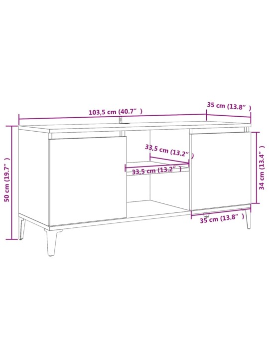 TV-taso metallijaloilla Sonoma-tammi 103,5x35x50 cm