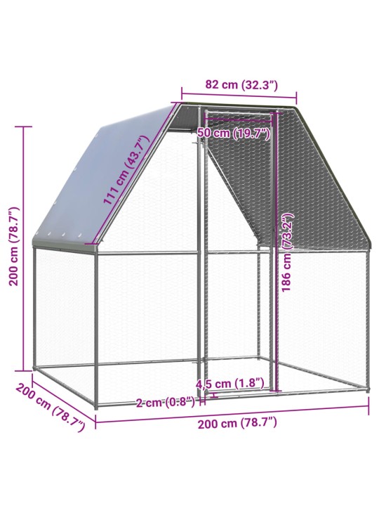 Ulkotilan kanahäkki 2x2x2 m galvanoitu teräs