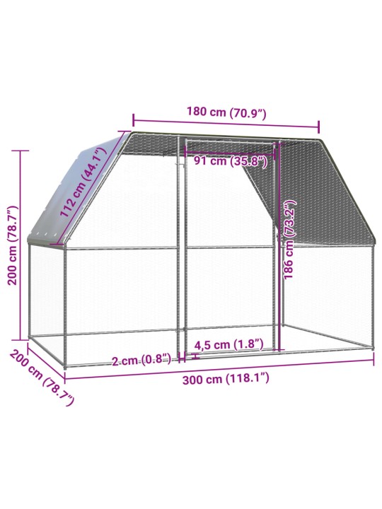 Ulkotilan kanahäkki 3x2x2 m galvanoitu teräs