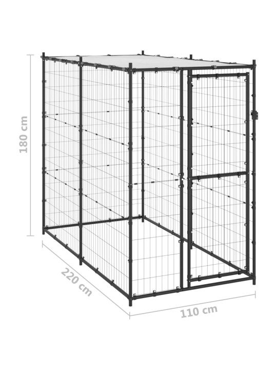 Koiran ulkohäkki katolla teräs 110x220x180 cm