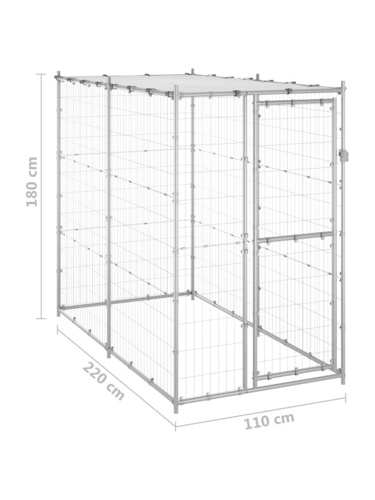 Koiran ulkohäkki katolla galvanoitu teräs 110x220x180 cm