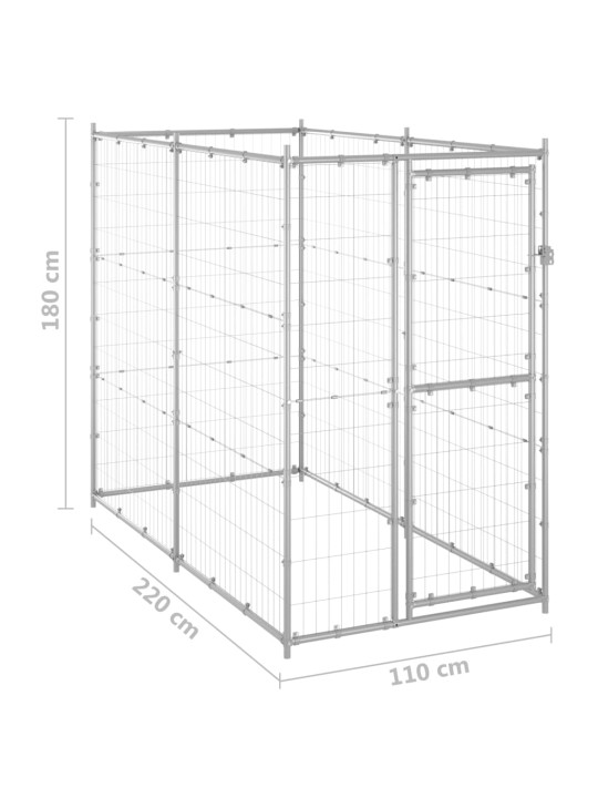 Koiran ulkohäkki galvanoitu teräs 110x220x180 cm