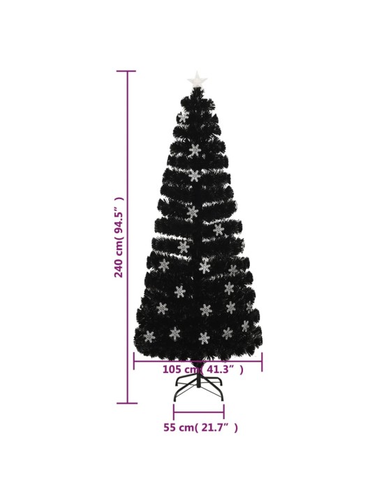 Joulukuusi LED-lumihiutaleilla musta 240 cm kuituoptiikka