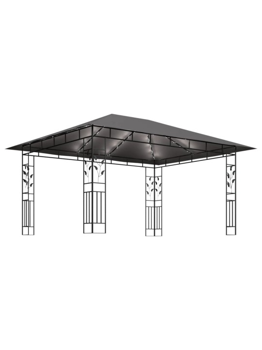 Huvimaja hyttysverkko ja LED-valonauhat 4x3x2,73 m antrasiitti