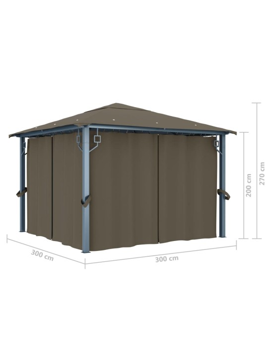 Huvimaja verhoilla ja LED-valonauhoilla 3x3 m ruskeanhar. alum.