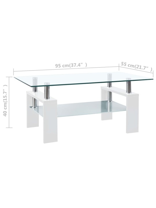 Sohvapöytä valkoinen ja läpinäkyvä 95x55x40 cm karkaistu lasi