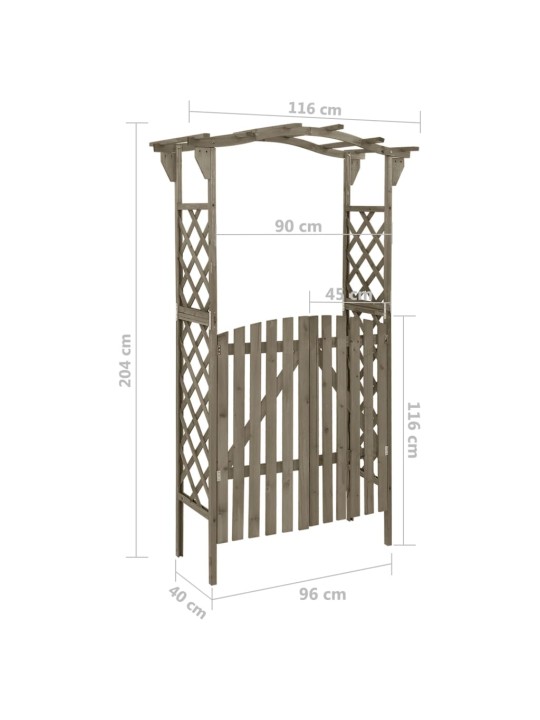 Pergola portilla 116x40x204 cm harmaa täysi kuusi