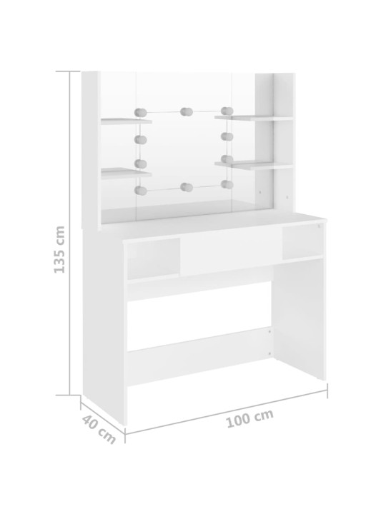 Meikkipöytä LED-valoilla 100x40x135 cm MDF valkoinen