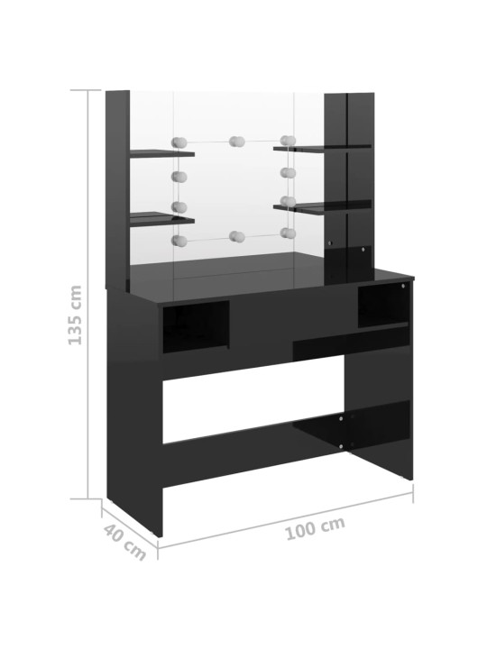 Meikkipöytä LED-valoilla 100x40x135 cm MDF kiiltävä musta