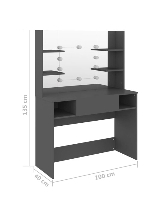 Meikkipöytä LED-valoilla 100x40x135 cm MDF harmaa