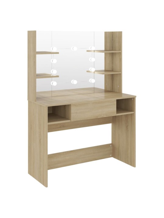 Meikkipöytä LED-valoilla 100x40x135 cm MDF tammi