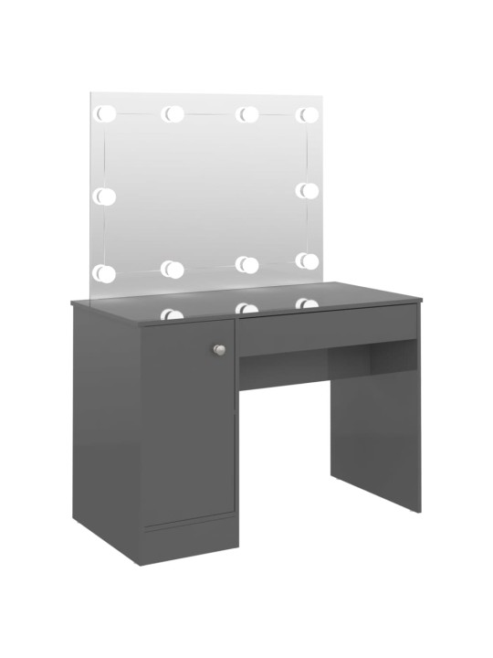 Meikkipöytä led-valoilla 110x55x145 cm mdf kiiltävä harmaa