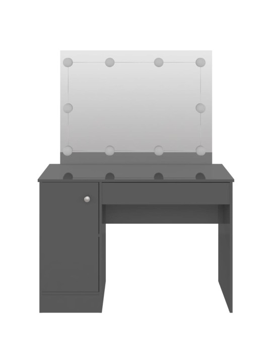 Meikkipöytä led-valoilla 110x55x145 cm mdf kiiltävä harmaa