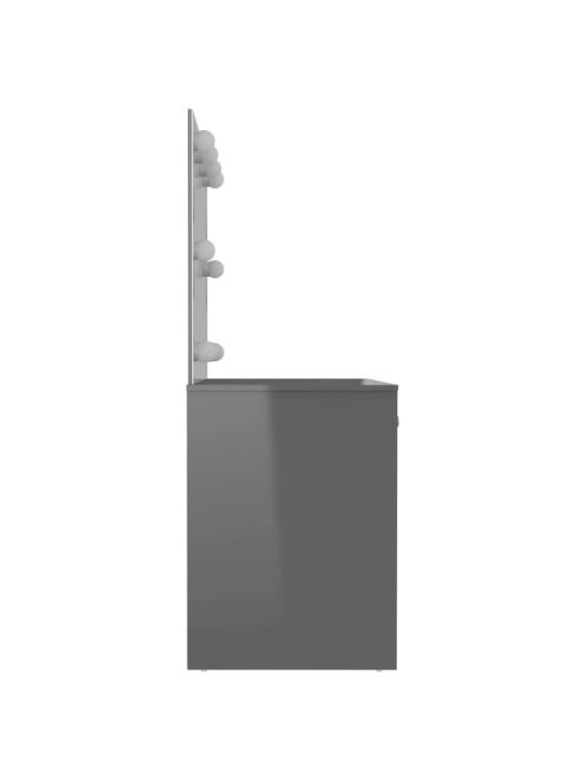 Meikkipöytä led-valoilla 110x55x145 cm mdf kiiltävä harmaa