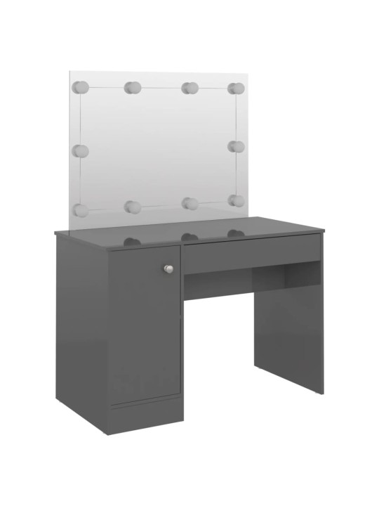 Meikkipöytä led-valoilla 110x55x145 cm mdf kiiltävä harmaa
