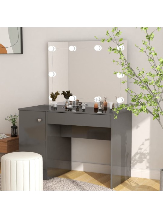 Meikkipöytä led-valoilla 110x55x145 cm mdf kiiltävä harmaa