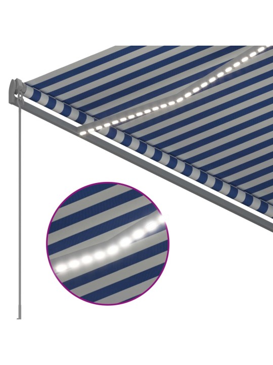 Sisäänkelattava markiisi ledillä 300x250cm sininen ja valkoinen