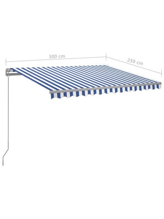 Sisäänkelattava markiisi ledillä 300x250cm sininen ja valkoinen