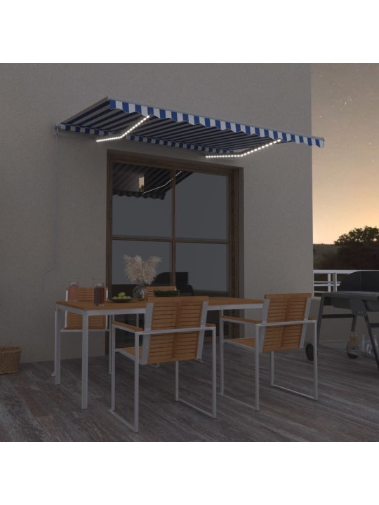 Sisäänkelattava markiisi ledillä 300x250cm sininen ja valkoinen