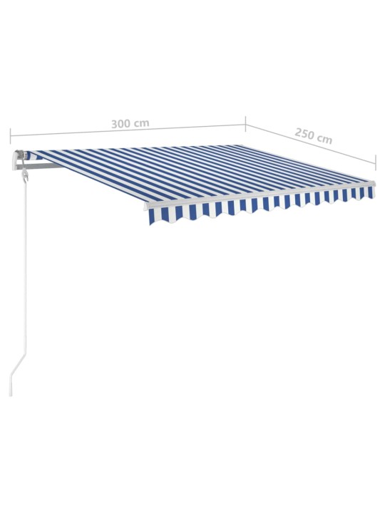 Automaattisesti sisäänkelattava markiisi 300x250cm sinivalk.