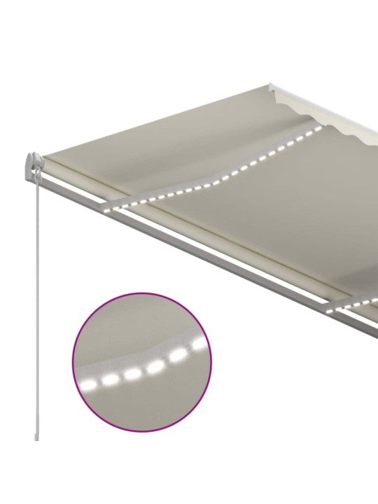 Manuaalisesti sisäänkelattava markiisi ledillä 350x250 cm kerma