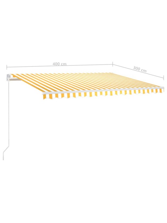 Käsin sisäänkelattava markiisi LEDillä 400x300cm keltavalkoinen