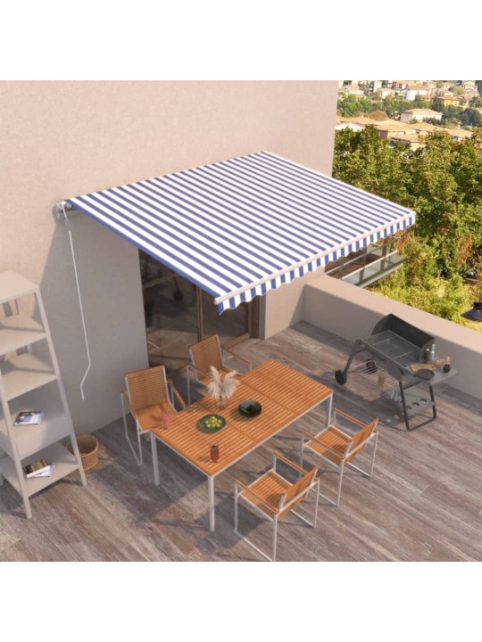 Automaattisesti sisäänkelattava markiisi 400x350 cm sinivalk.