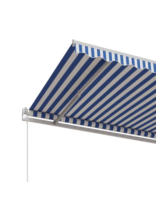 Automaattisesti sisäänkelattava markiisi 450x350cm sinivalk.
