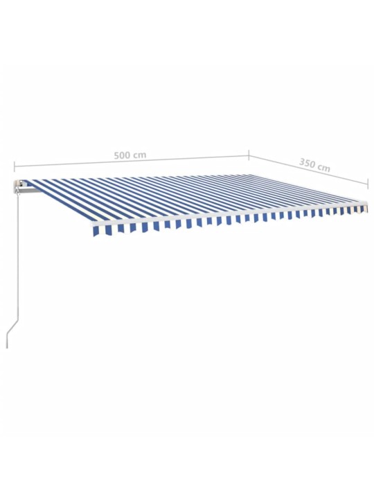 Manuaalisesti sisäänkelattava markiisi 500x350 cm sinivalk.