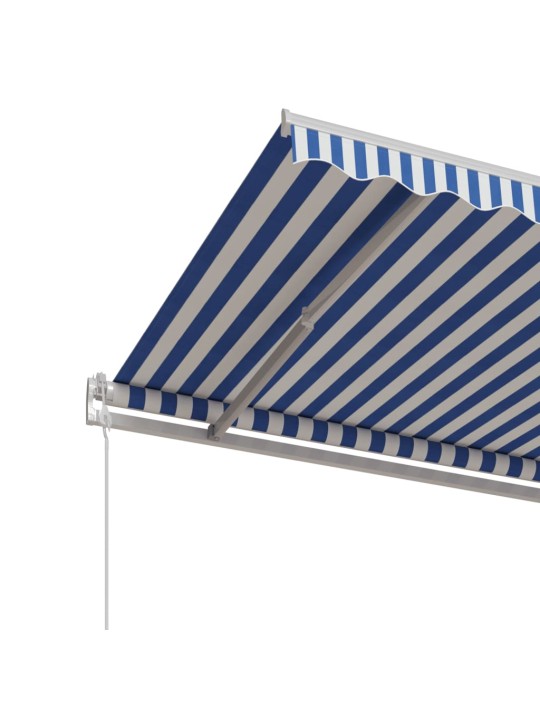 Automaattisesti sisäänkelattava markiisi 500x350 cm sinivalk.