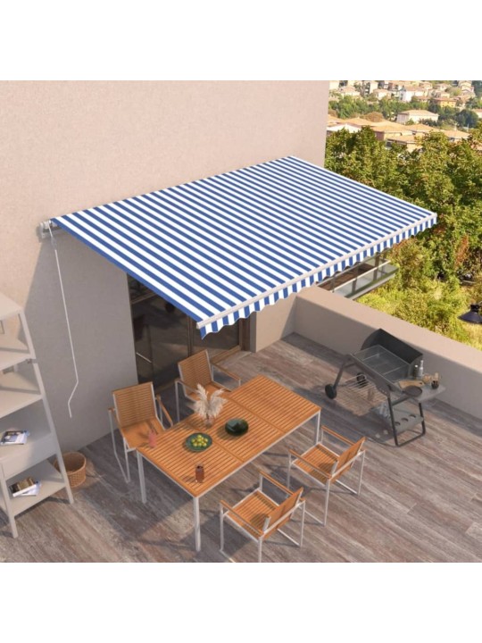 Automaattisesti sisäänkelattava markiisi 500x350 cm sinivalk.