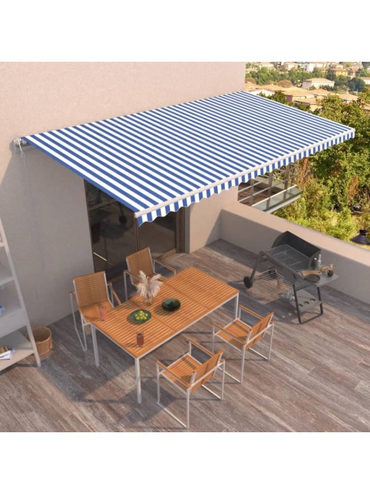 Automaattisesti sisäänkelattava markiisi 600x350 cm sinivalk.