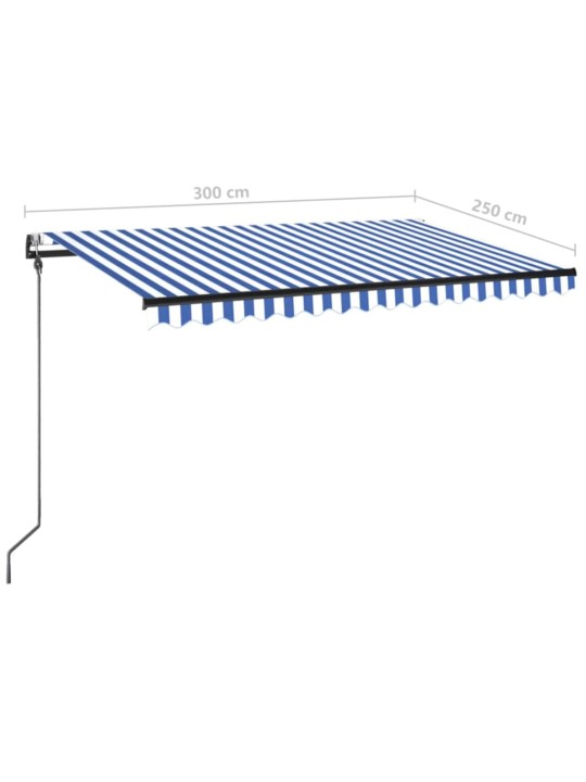 Sisäänkelattava markiisi LED/tuulisensori 300x250 cm sinivalk.