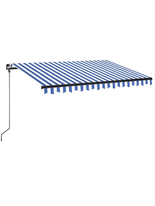 Sisäänkelattava markiisi LEDillä 350x250cm sininen ja valkoinen