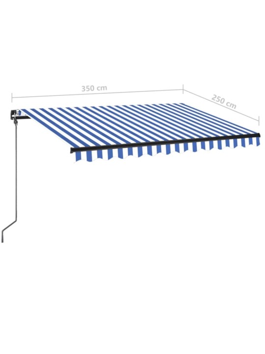 Sisäänkelattava markiisi LEDillä 350x250cm sininen ja valkoinen