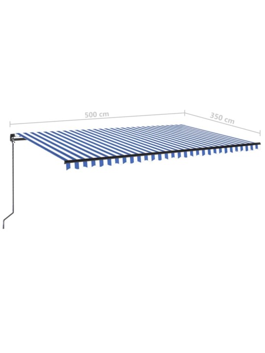 Manuaalisesti sisäänkelattava markiisi LED 500x350 cm sinivalk.