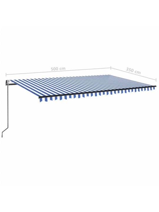 Automaattisesti sisäänkelattava markiisi 500x350 cm sinivalk.