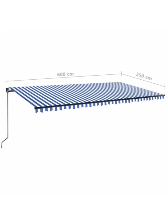 Sisäänkelattava markiisi LEDillä 600x350 cm sinivalkoinen