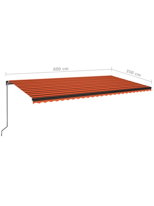 Sisäänkelattava markiisi LED-valo 600x350 cm orans./rusk.