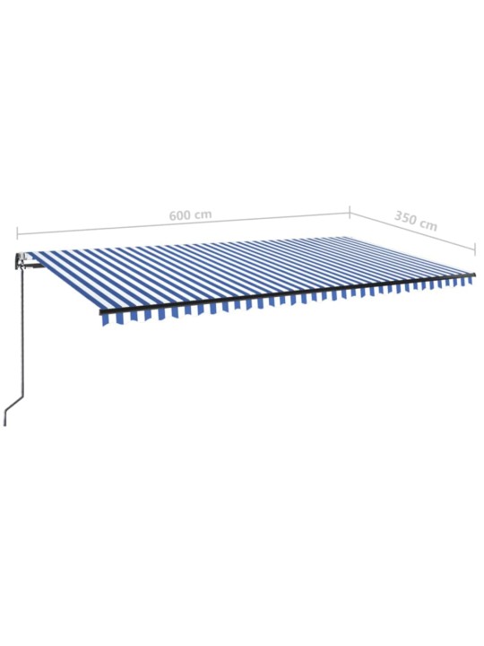 Automaattisesti sisäänkelattava markiisi 600x350 cm sinivalk.