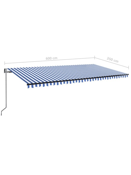 Sisäänkelattava markiisi LED/tuulisensori 600x350 cm sinivalk.