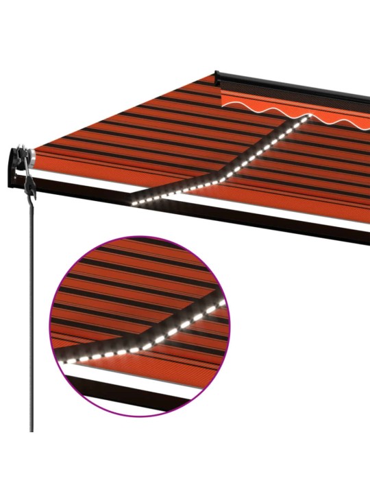 Sisäänkelattava markiisi led/tuulisens. 600x350cm oranssi/rusk.
