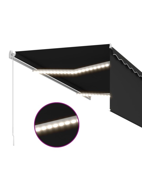 Manuaalisesti kelattava markiisi verho/LED 3x2,5 m antrasiitti