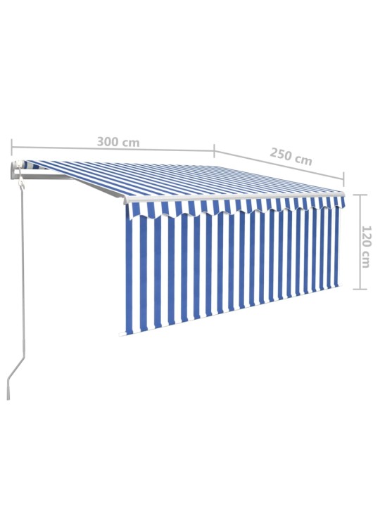 Automaattisesti kelattava markiisi verhoilla 3x2,5 m sinivalk.