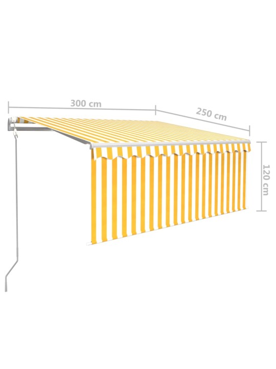 Automaattisesti kelattava markiisi verhoilla 3x2,5 m keltavalk.