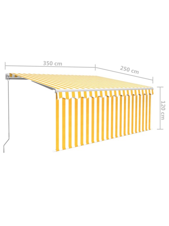 Käsin sisäänkelattava markiisi verhoilla 3,5x2,5 m keltavalk.